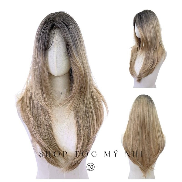 Tóc Giả Mỹ Nhi Cúp Layer Hai Mái Chân Tóc Đen Nhuộm Màu Ombre Vàng Blonde c-dk1-1002 Da Đầu Dệt Kim 8% VAT