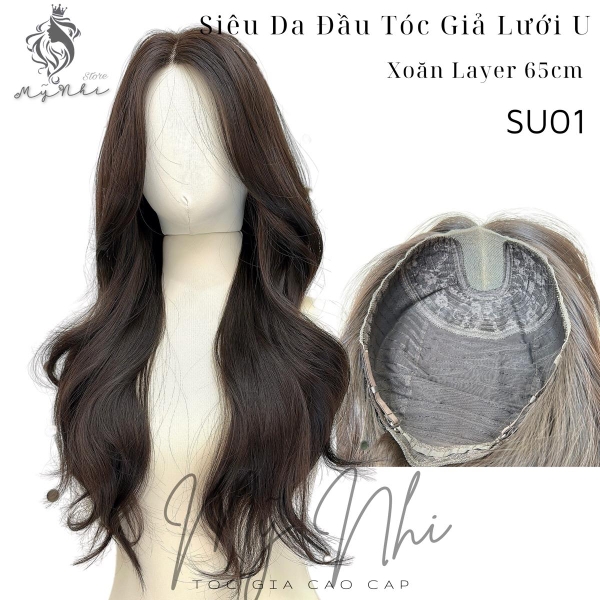 Siêu Da Lưới U Tóc Giả SU01 Xoăn Layer 65cm Mái Bay