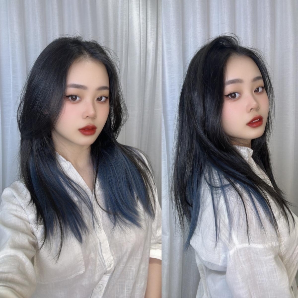 Tóc Kẹp U đen nhuộm xanh 45cm thẳng