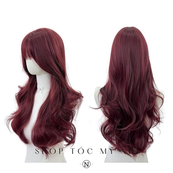 Tóc Giả Mỹ Nhi Xoăn Layer Mái Thưa Hàn Quốc Màu Đỏ Cherry x-dk-0104 Da Đầu Dệt Kim