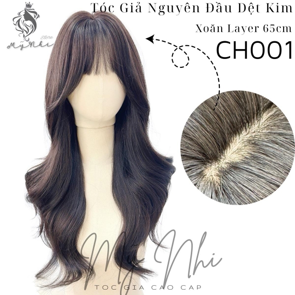 Tóc Giả Nguyên Đầu Dệt Kim CH001 Xoăn Layer Mái Thưa 65cm