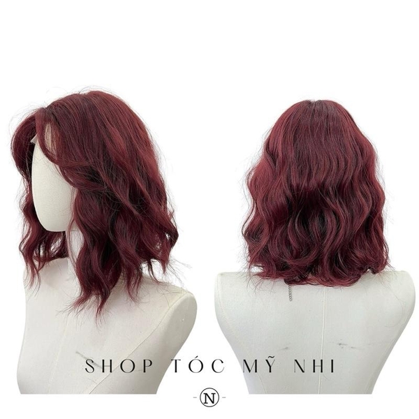 Tóc Giả Mỹ Nhi Xù Sóng Ngắn Ngang Vai Màu Tóc Đỏ Cherry s-dk2-1101 Da Đầu Dệt Kim