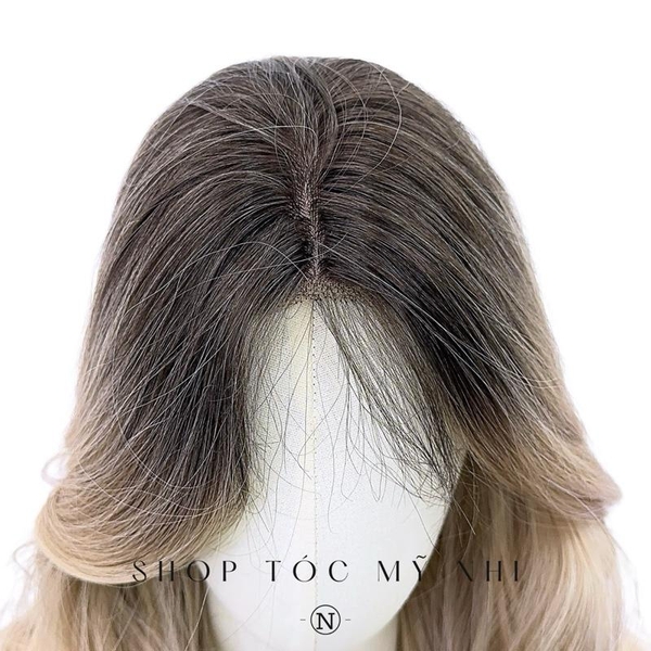 Tóc Giả Mỹ Nhi Xoăn Layer Hai Mái Chân Tóc Đen Nhuộm Màu Vàng Blonde dài 60cm x-dk1-0110 Da Đầu Dệt Kim