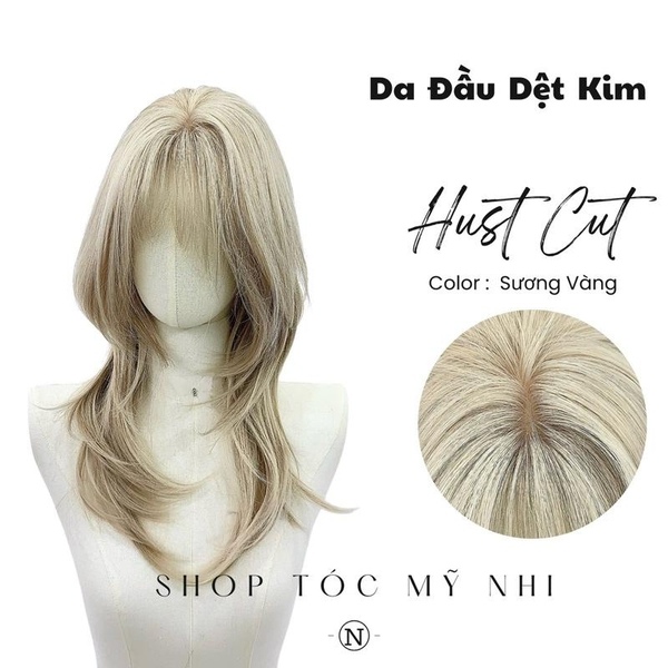Tóc Giả Mỹ Nhi Hust Cut Mái Thưa Hàn Quốc Màu Tóc Sương Vàng c-dk-1201 Da Đầu Dệt Kim 8% VAT