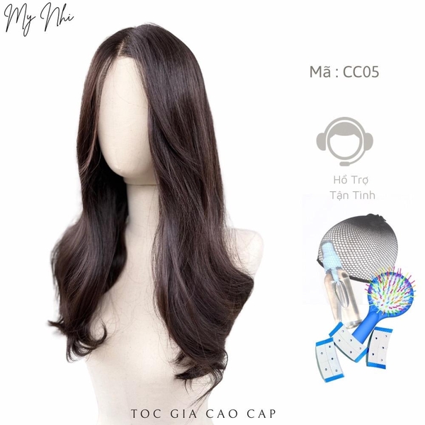 Siêu Da Đầu Tóc Giả CC05 Lưới T Mái Bay Xoăn Nhẹ Lửng (dưỡng + lược + lưới + miếng dán)