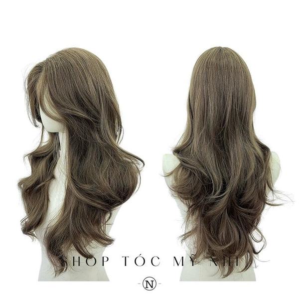 Tóc Giả Mỹ Nhi Xoăn Layer Mái Bay Màu Tóc Rêu Khói x-dk1-0116 Da Đầu Dệt Kim