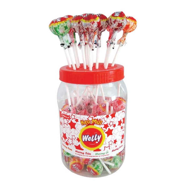 Kẹo mút Welly Cam dâu ổi cola hũ 594g Bibica Essence of