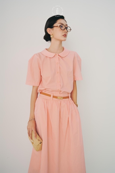 Set Sơmi Cổ Hoa Elegance Coral Pink