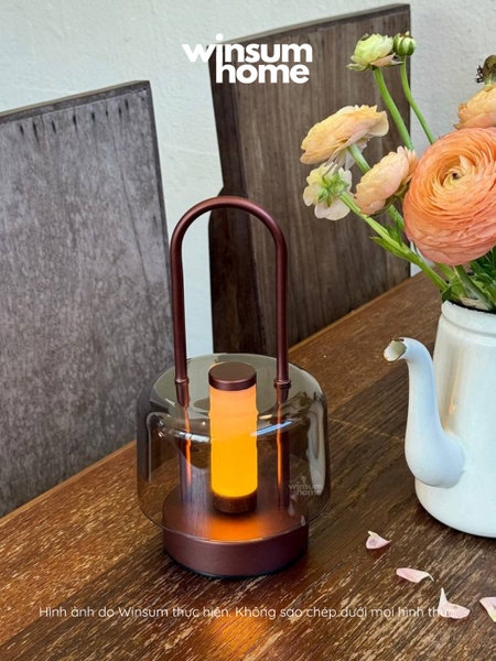 Đèn bàn thủy tinh không dây, đèn ngoài trời trang trí bàn ăn có tay xách, sạc điện USB - DBA02
