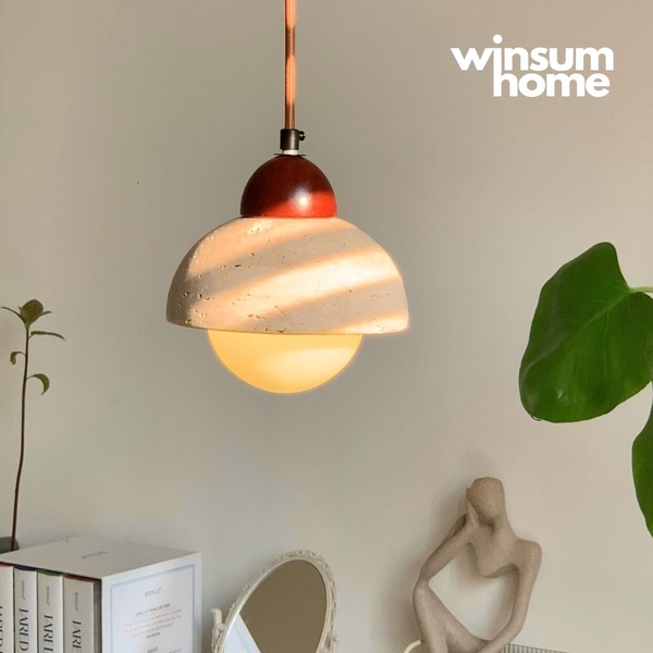 Đèn thả trần đá travertine, đèn thả đầu giường, đèn trang trí quầy bar, đảo bếp - winsum.decor DPA05