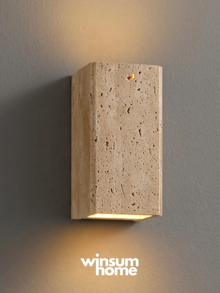 Đèn ốp tường đá travertine 2 đầu hình hộp