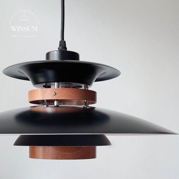 Đèn thả trần PH5 màu đen trang trí nhà hàng, bàn ăn, phòng khách bóng đèn Led 12W - 3 chế độ sáng