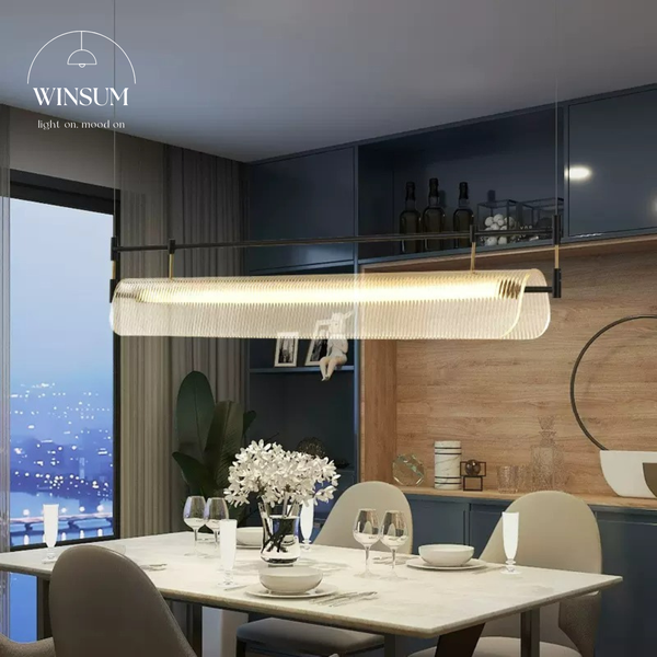Đèn thả quầy pha chế quán cafe, đèn thanh dài thả bàn ăn led linear khung sắt chụp đèn acrylic - DPB