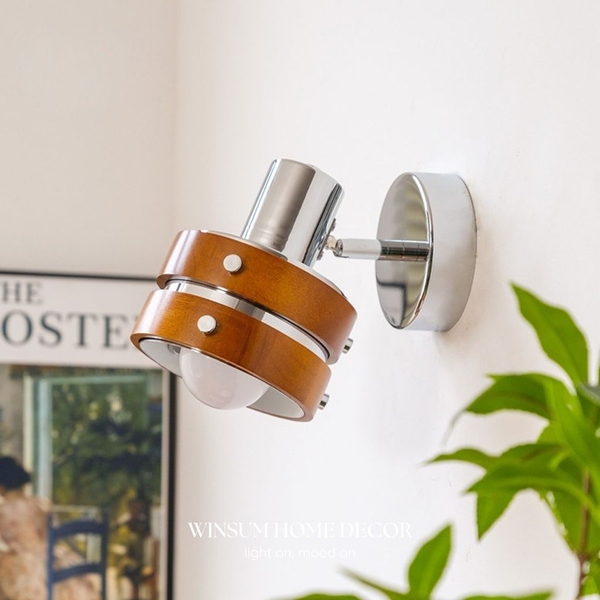 Đèn tường, đèn spot light viền gỗ óc chó có thể xoay 2 bên, đèn gắn đầu giường, lối ra vào - DTB03