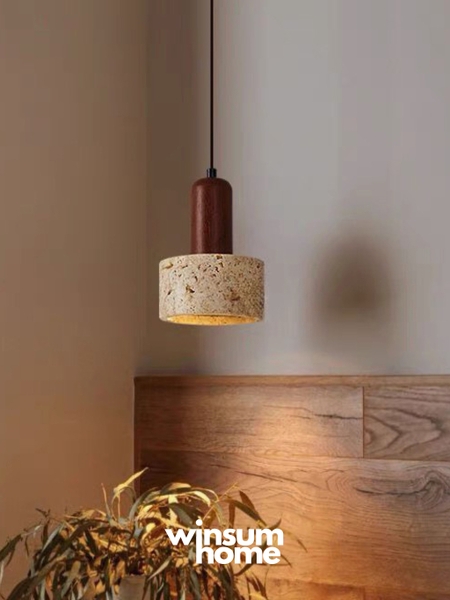 Đèn thả đá travertine hình trụ, đèn thả đầu giường