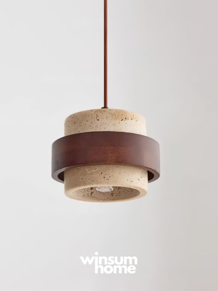 Đèn thả Cole chất liệu đá travertine kết hợp vòng gỗ