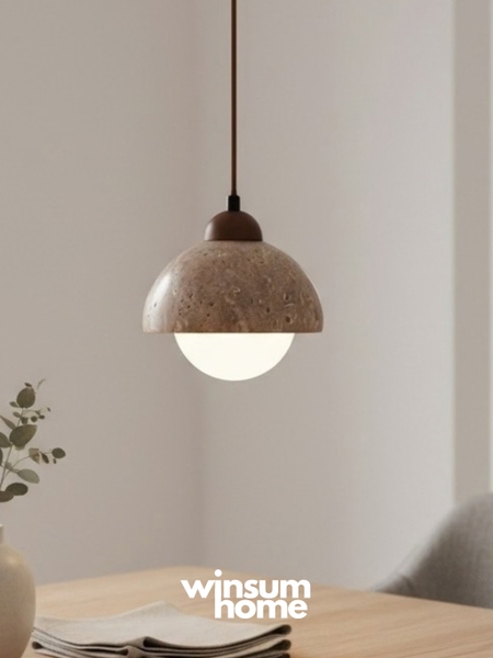 Đèn thả trần đá travertine, đèn thả đầu giường, đèn trang trí quầy bar, đảo bếp - winsum.decor DPA05