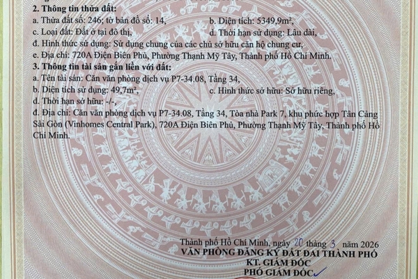 ✨ BÁN CĂN HỘ VINHOMES CENTRAL PARK – PARK 7- 56M2- 1 PHÒNG NGỦ