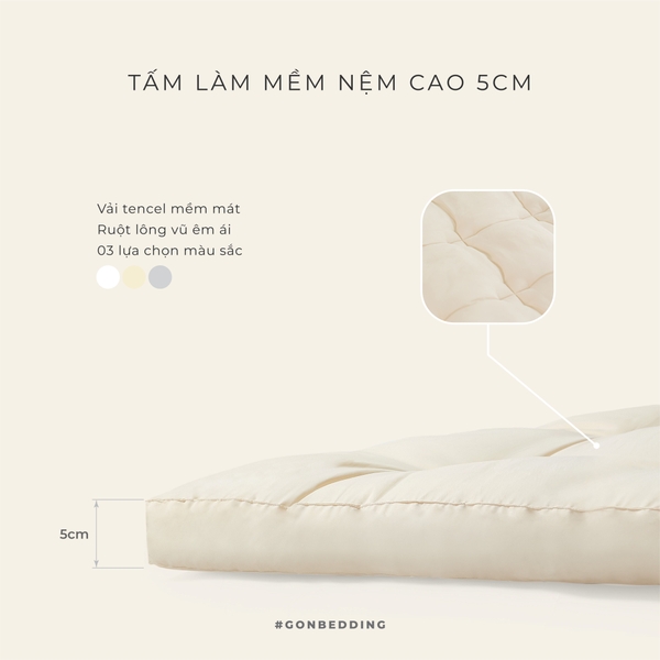Topper Tencel Fiber Gòn Bedding 5cm
