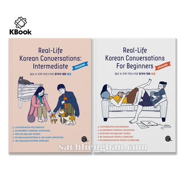 [Bản Màu] Combo Luyện nghe Tiếng Hàn qua Hội Thoại Hàng Ngày Sơ, Trung Cấp - Real-Life Korean Conversations For Beginners +Intermediate
