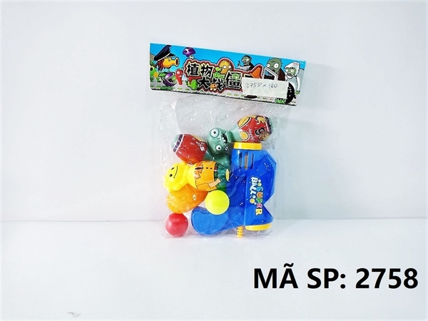 2758  TÚI CÂY BẮN BANH 1C NGẮN + 3 TRÁI + 4 BIA ZOMBIES (PVC)