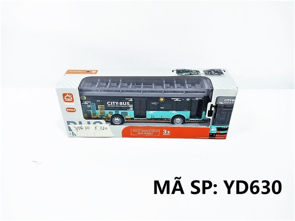 YD630  HỘP XE BUS SẮT TRỚN 2 TẦNG MUI TRẦN MỞ CỬA PIN NÚT NHẠC ĐÈN   Bus Model