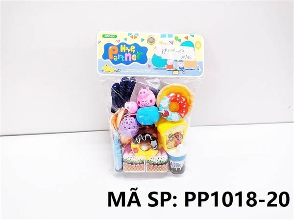PP1018-20  TÚI BẾP DÍNH BÁNH SINH NHẬT, KEM, NƯỚC NGỌT, 2C HEO HEO HỒNG (PVC)