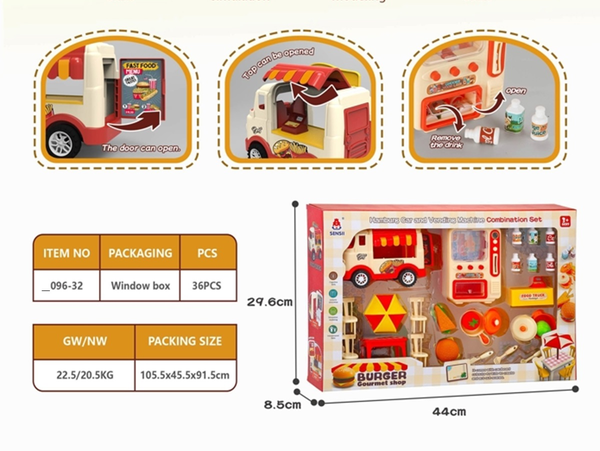 _096-32  HỘP BẾP MÁY BÁN NƯỚC NGỌT, XE BUS, BÀN, DÙ