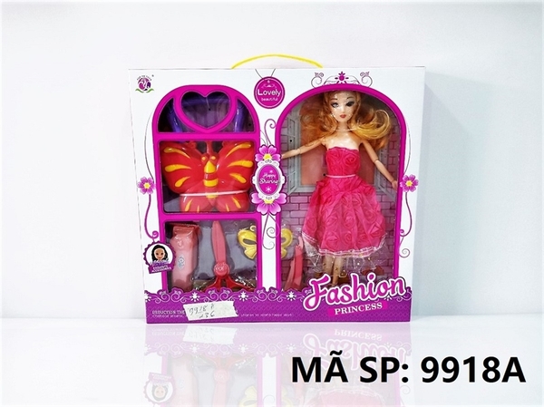 9918A  HỘP BABY 1C KHỚP, MẮT THỦY TINH + TÚI XÁCH BƯỚM, KÉO, KẸP, TÔNG ĐƠ   Fashion Princess