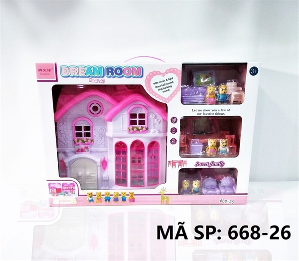 668-26  HỘP NỘI THẤT NHÀ PIN NÚT + 6C GẤU, BÀN, GHẾ, TỦ, XÍCH ĐU, TIVI