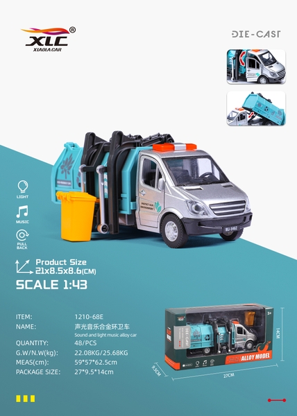 1210-68E  HỘP XE CÔNG TRÌNH HỐT RÁC SẮT TRỚN PIN NÚT ĐÈN + THÙNG RÁC