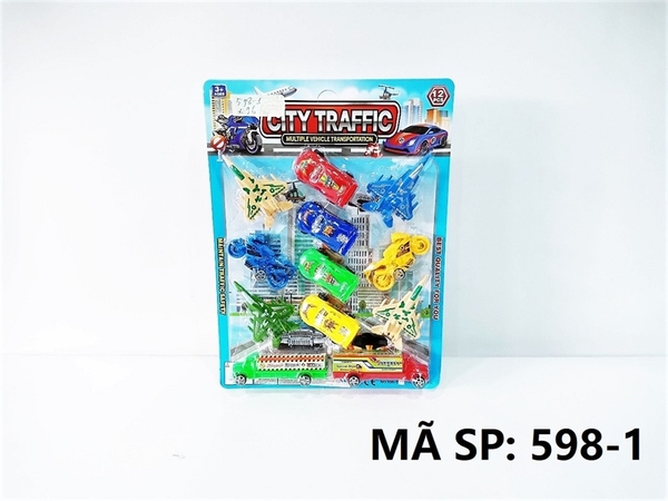 598-1  VỈ XE TRỚN 12C (MÁY BAY, HƠI, MOTO, CONTAINER)   City Traffic   6618-12C