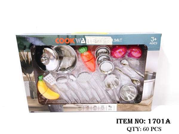 1701A  HỘP BẾP INOX NỒI, CHÉN, MUỖNG GIÁ, RAU CỦ DÍNH (CHUỐI, CÀ RỐT, HÀNH TÍM)