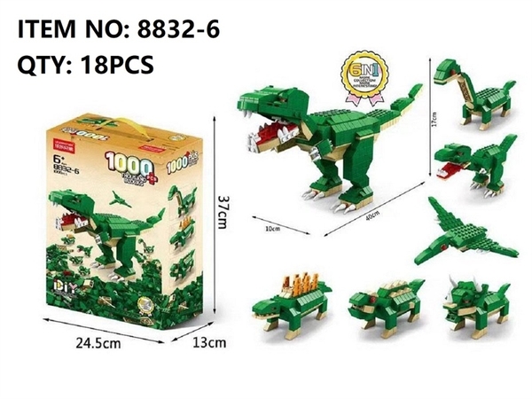 8832-6  HỘP LOGO RÁP KHỦNG LONG 6 IN 1 1000 MIẾNG LELEBROTHER