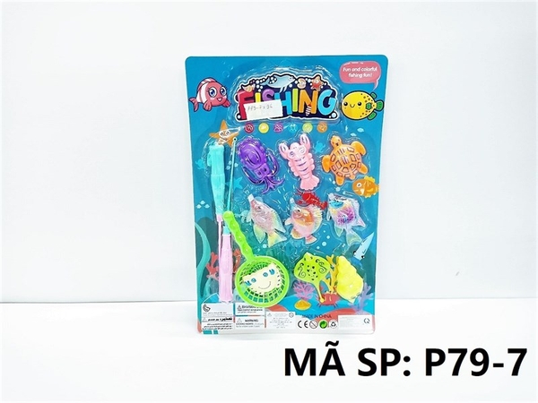 P79-7  VỈ CÂU CÁ 2 CẦN HÍT 9C (3C CÁ TRONG, MỰC, TÔM, RÙA, CUA, ỐC) + VỢT