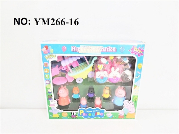 YM266-16 HỘP GIA ĐÌNH NHÀ HEO HỒNG, CHUỘT 7C + BÀN+ GHẾ+ XE ĐẨY KEM KẸO PARADISE PEPPA YM66A5, YM66A7, YM66A9