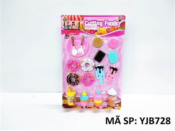 YJB728 VĨ BẾP DÍNH BÁNH QUY, 4C DONUT, 2C KEM + MUỖNG, NĨA, DĨA (Cutting Foods)