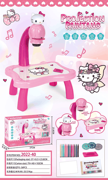 2022-40  HỘP BẢNG XÓA PIN ĐÈN CHIẾU HÌNH MÈO HỒNG + VIẾT MÀU