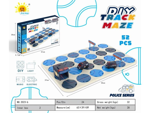 2023-6  HỘP ĐƯỜNG RAY LẮP RÁP XE CẢNH SÁT PIN 52 MIẾNG