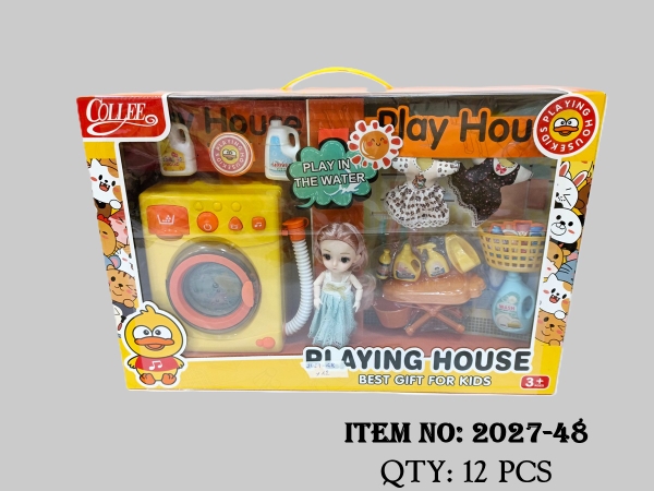 2027-48  HỘP BẾP MÁY GIẶT PIN VỊT + 1C BÉ KHỚP, MẮT THỦY TINH + 2 ÁO