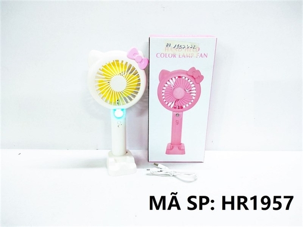 HR1957  HỘP QUẠT BÀN PIN MÈO KITTY ĐÈN + SẠC USB
