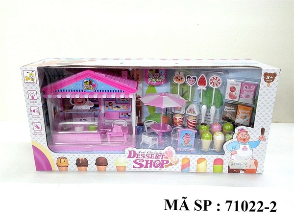 71022-2  HỘP BẾP QUẦY KEM PIN + 4 GHẾ+ BÀN+ DÙ (KEM, KẸO, SỮA)