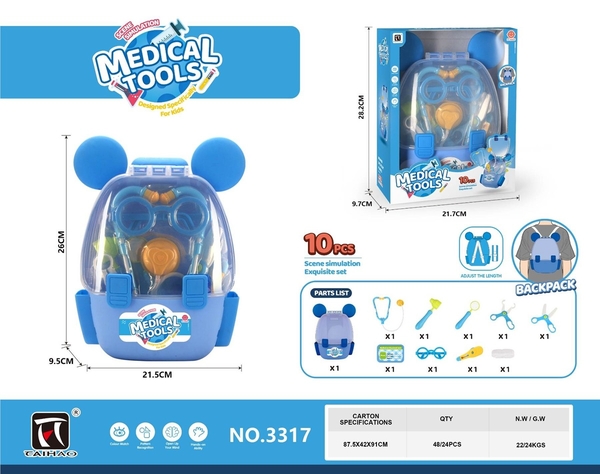 3317  HỘP BALO BÁC SĨ TAI NGHE, KÉO, BÚA, MẮT KIẾNG