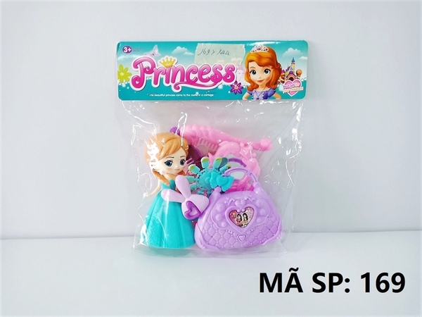 169  TÚI TRANG ĐIỂM GƯƠNG, LƯỢC, TÚI XÁCH, MẮT KIẾNG + 1C BABY NHỰA (Princess) PVC 165