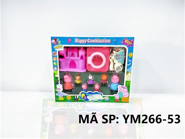 YM266-53  HỘP NHÀ HEO HỒNG 7C (4C HEO, 3C CHUỘT) + LÂU ĐÀI, MÁY GIẶT, XÀ BÔNG, MÓC   YM66A5, YM66A7-, YM66A9