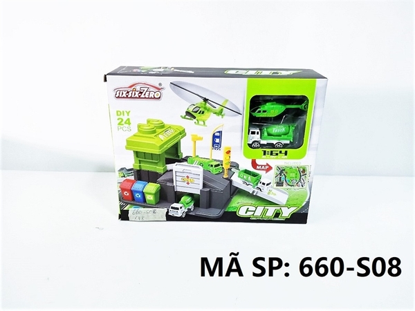 660-S08 HỘP ĐƯỜNG RAY BÃI ĐẬU XE HỐT RÁC + 2C SẮT (XE CT, TRỰC THĂNG) City Garage