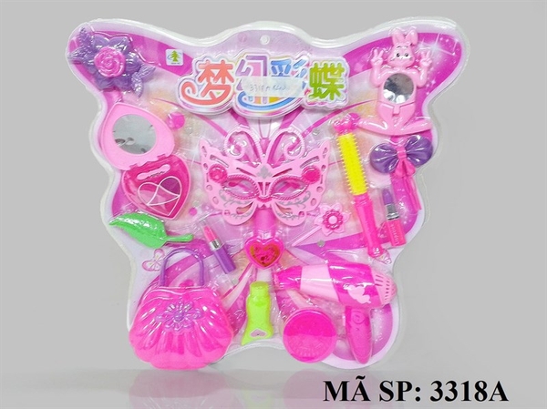 3318A  VỈ ÉP TRANG ĐIỂM MÁY SẤY + TÚI XÁCH+ PHẤN+ SON+ MẮT KIẾNG MẶT NẠ BƯỚM+ THỎ