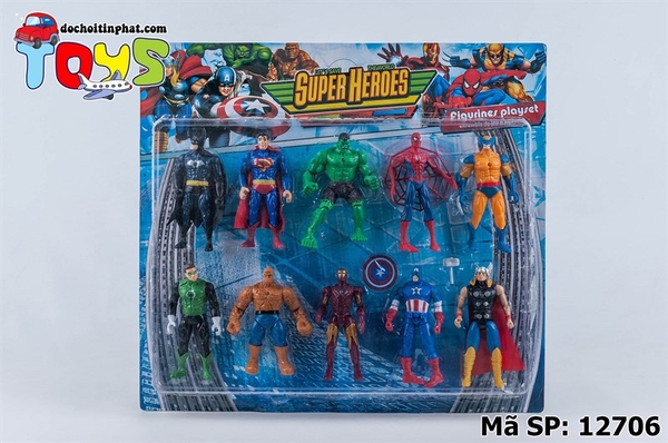 12706  VỈ SIÊU NHÂN 10T AVENGER (THOR, ĐỘI TRƯỞNG MỸ, NGƯỜI SẮT, NHỆN, NGƯỜI XANH, BATMAN)