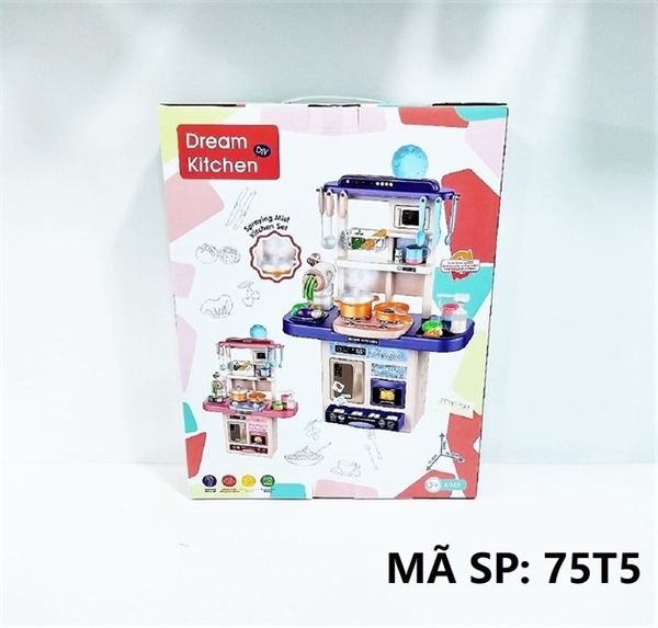75T5  HỘP KỆ BẾP PIN NHẠC ĐÈN LÒ NƯỚNG, TỦ LẠNH, BỒN RỬA RAU, MÁY ÉP LÀM MÌ + 8 HŨ ĐẤT SÉT 46.5x17.6x75cm (XANH)   Dream Kitchen   75T-5, 75T-6, 75T-7, 75T-8