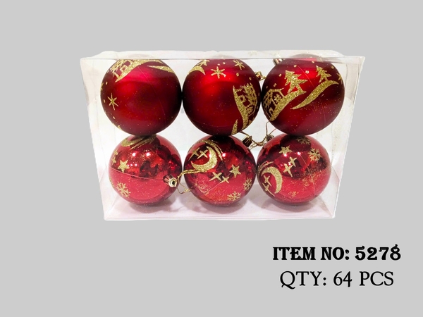 5278  HỘP QUẢ CHÂU ĐỎ TRANG TRÍ CÂY THÔNG NOEL ĐỦ MÀU 6CT